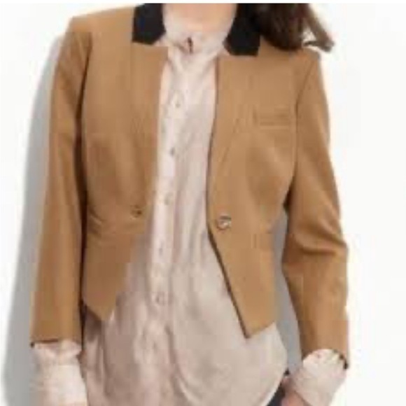Trouvé Cropped Wool Blazer, tan/black - Picture 1 of 4
